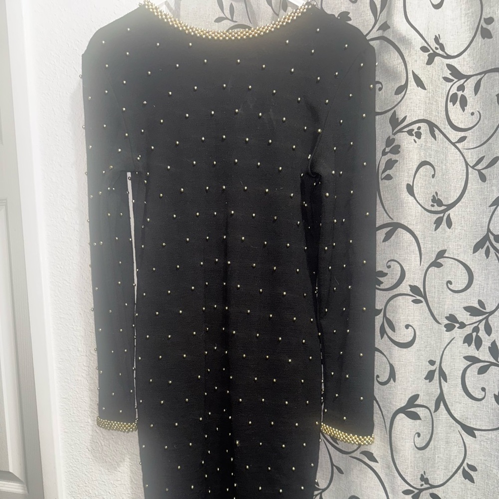 Elegant Black Studded  Midi dress  vintage. From  the 80’s EtAl Neiman Marcus